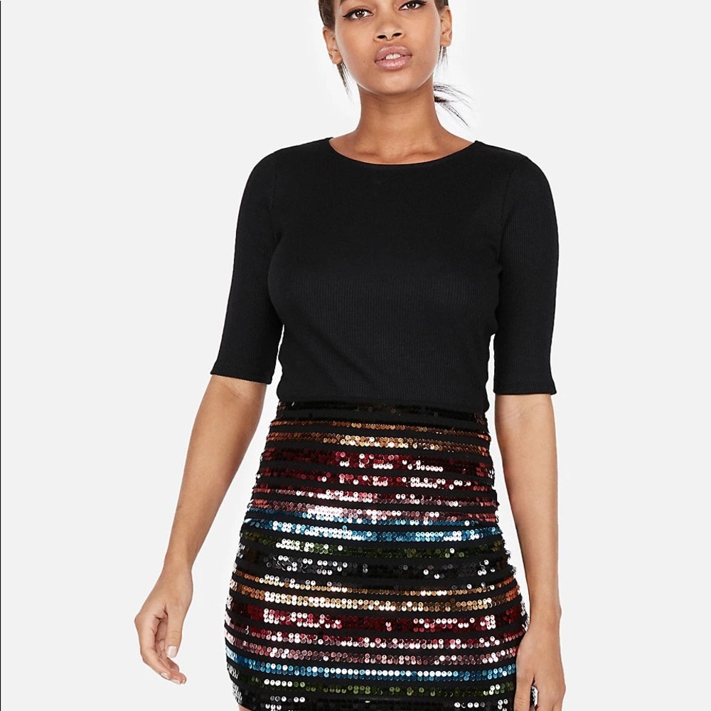 Express black/multi sequin mini skirt: XL